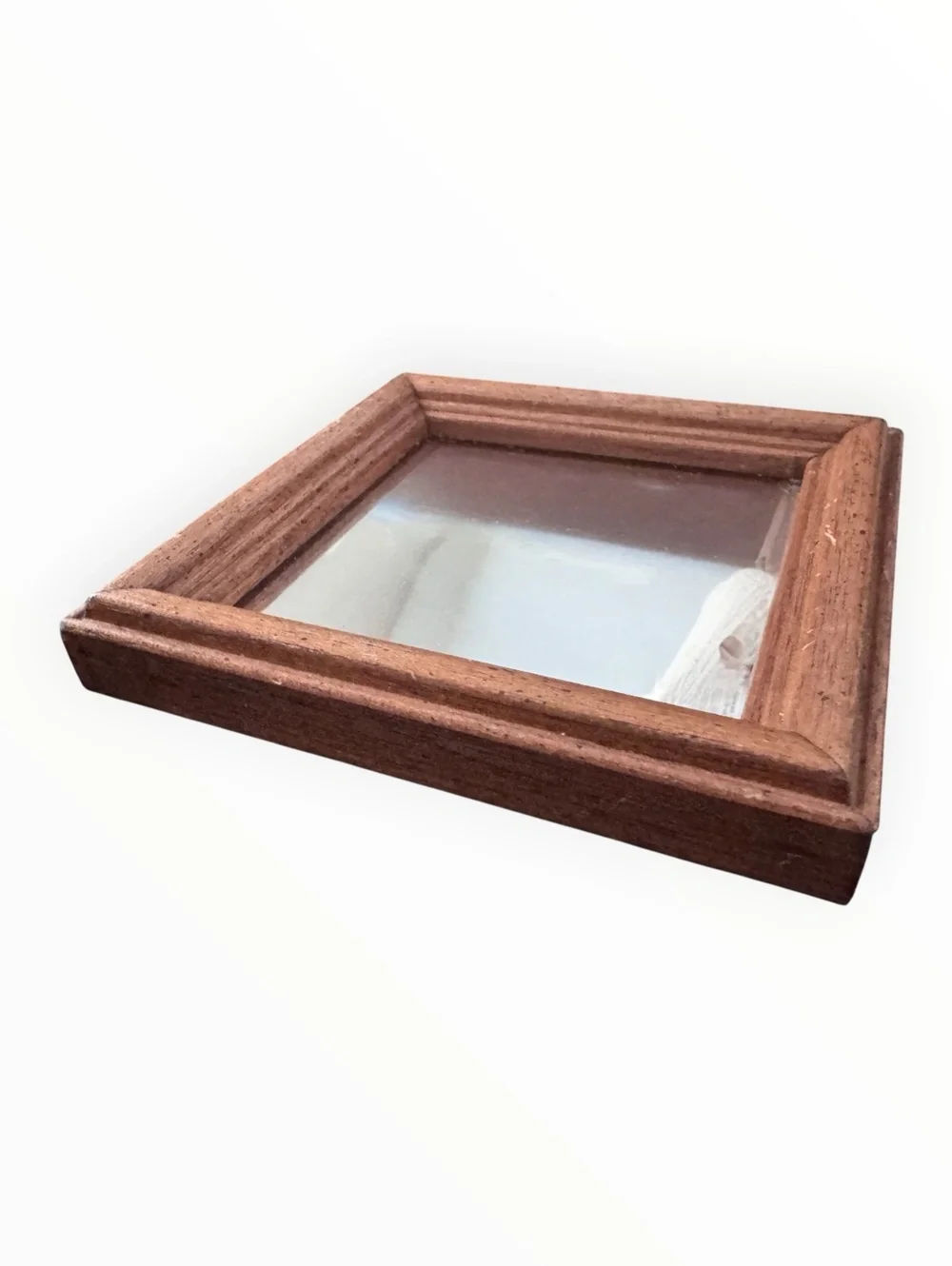 Vintage Small Wood Framed Wall Mirror 5.5” Square Rustic Country Farmhouse Decor